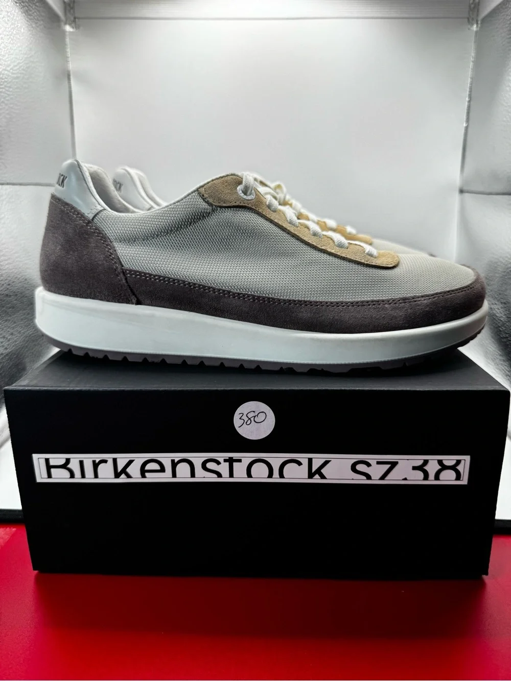 NWB (Replacement Box) Birkenstock Honnef City Suede Mesh Sneakers Taupe EU 38 US